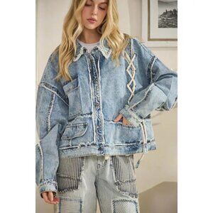 OLI & HALI Rope Detailed Patchwork Denim Jacket